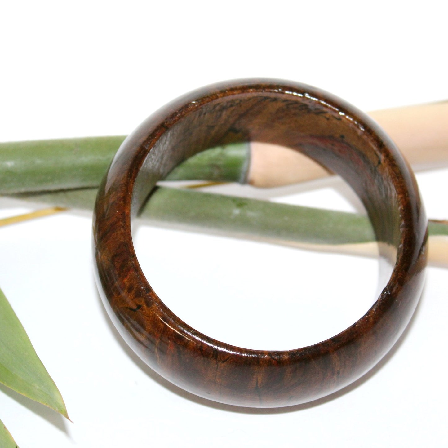 Wide Wood Bangle Bracelet T Kiless Artisan 1987 showing width of bracelet
