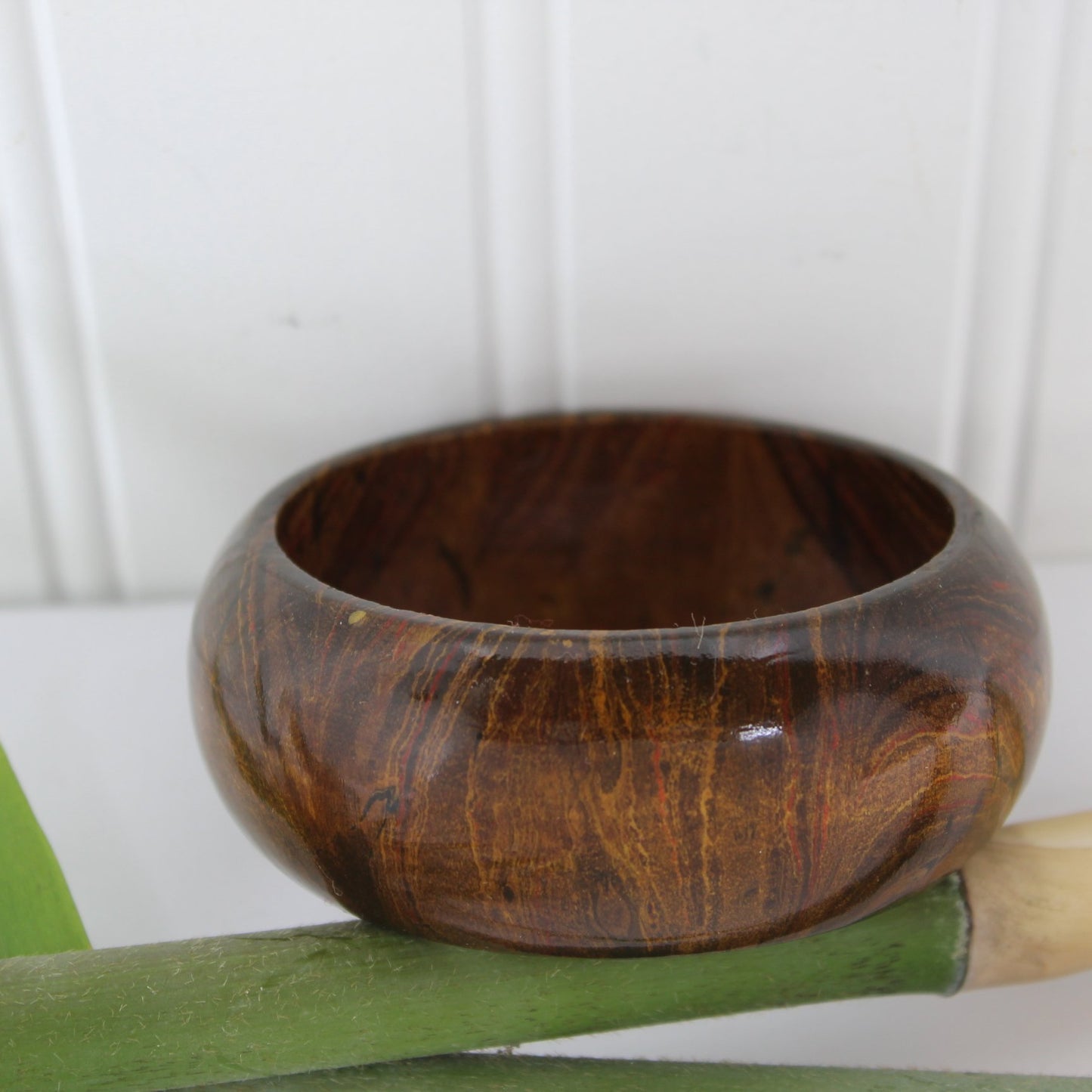 Wide Wood Bangle Bracelet T Kiless Artisan 1987 view of wood grain