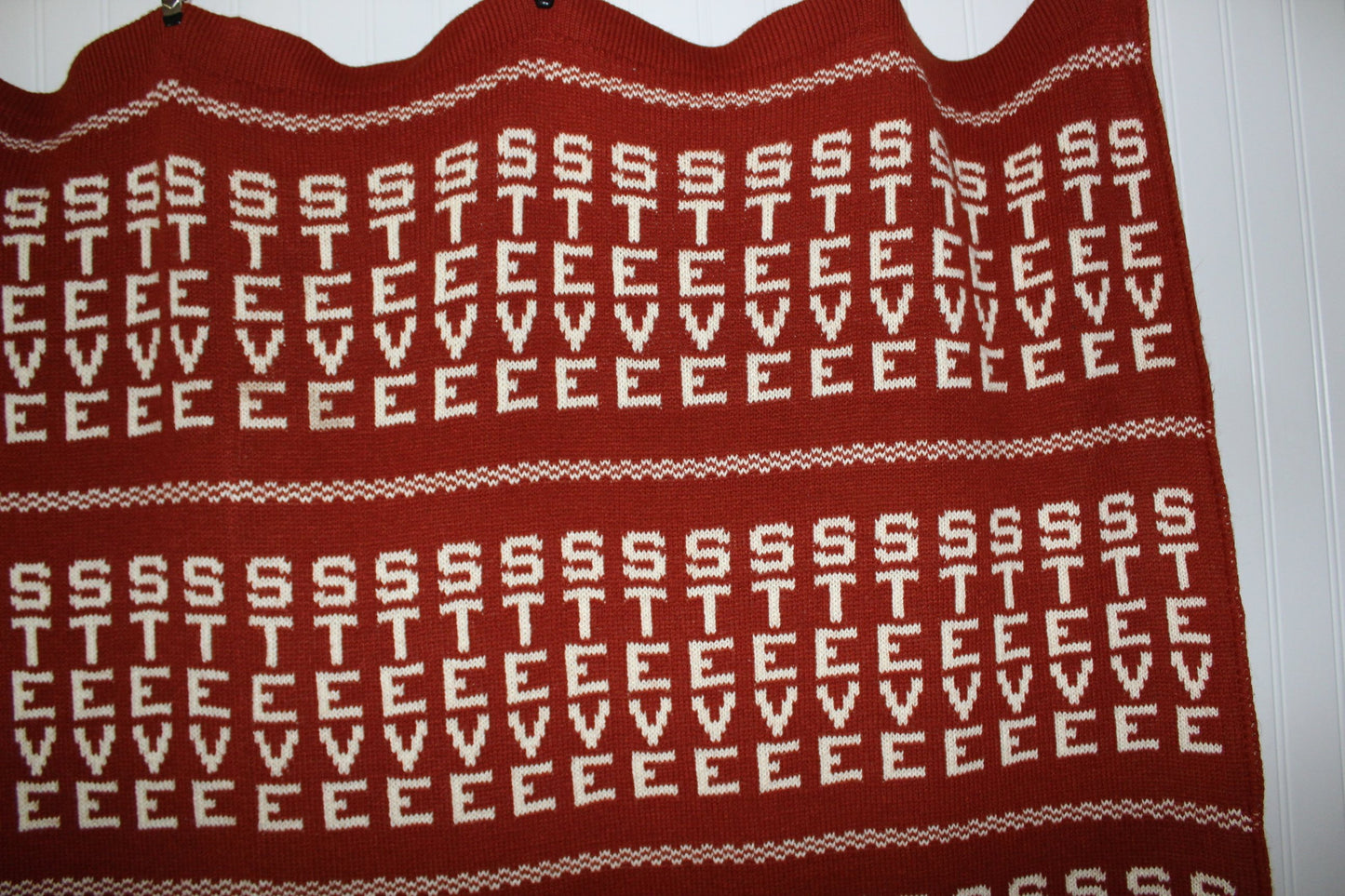 Acrylic Throw Blanket "STEVE" All Over Hand Knit Dated 1982 Reversible unusual used