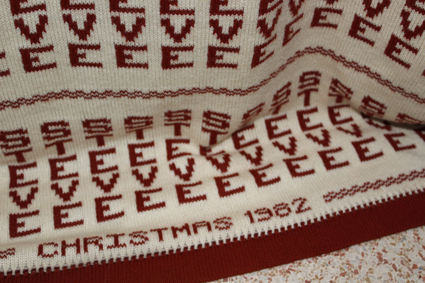 Acrylic Throw Blanket "STEVE" All Over Hand Knit Dated 1982 Reversible 54" X 70"