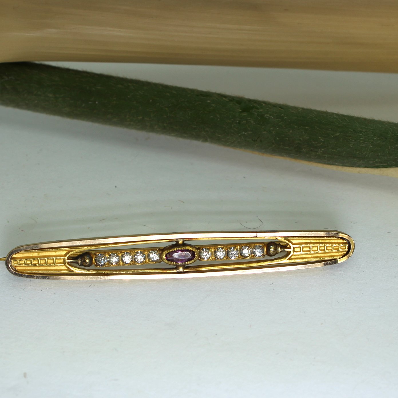 Bar Pin Amethyst Bright Clear Crystals "C" Closure