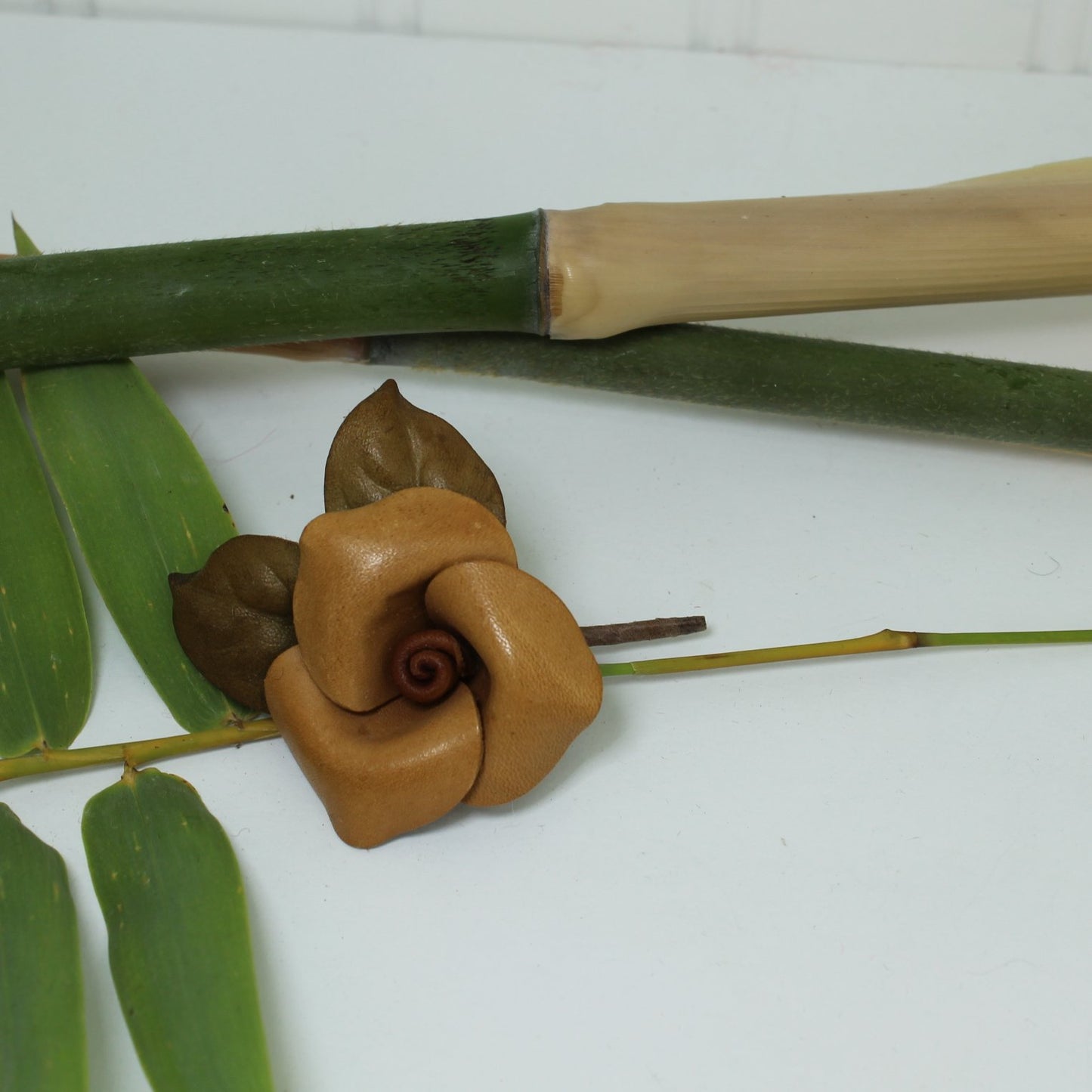 Hand Made Pin Brooch Elegant Leather Flower different view of pin