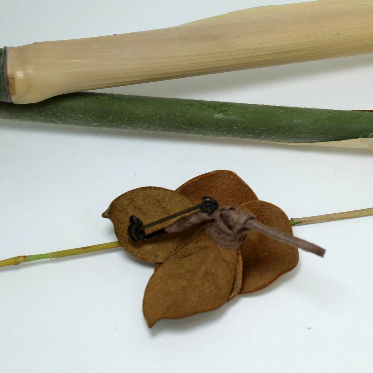 Hand Made Pin Brooch Elegant Leather Flower reverse of pin brooch