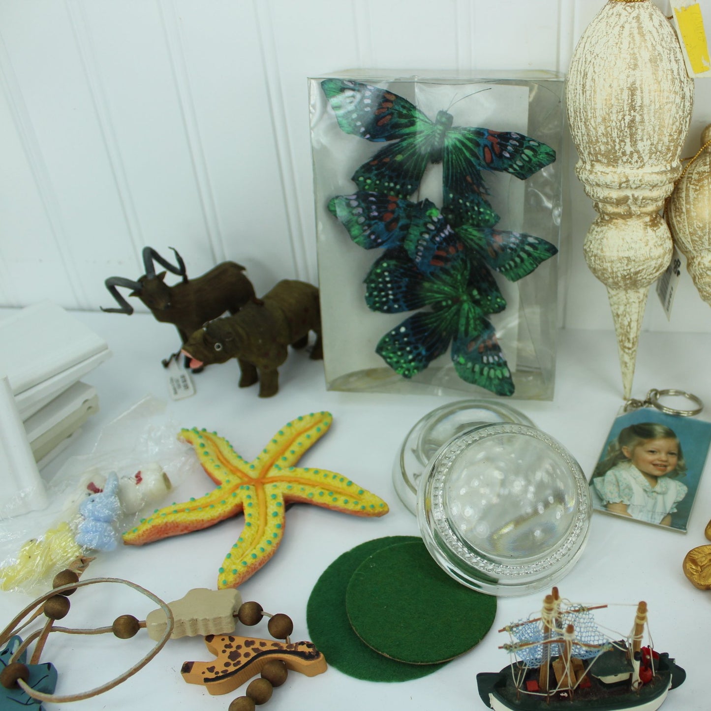 Collection Craft Items Animals Fruit Beads Angels Estate Variety doll plastic bottles and toys