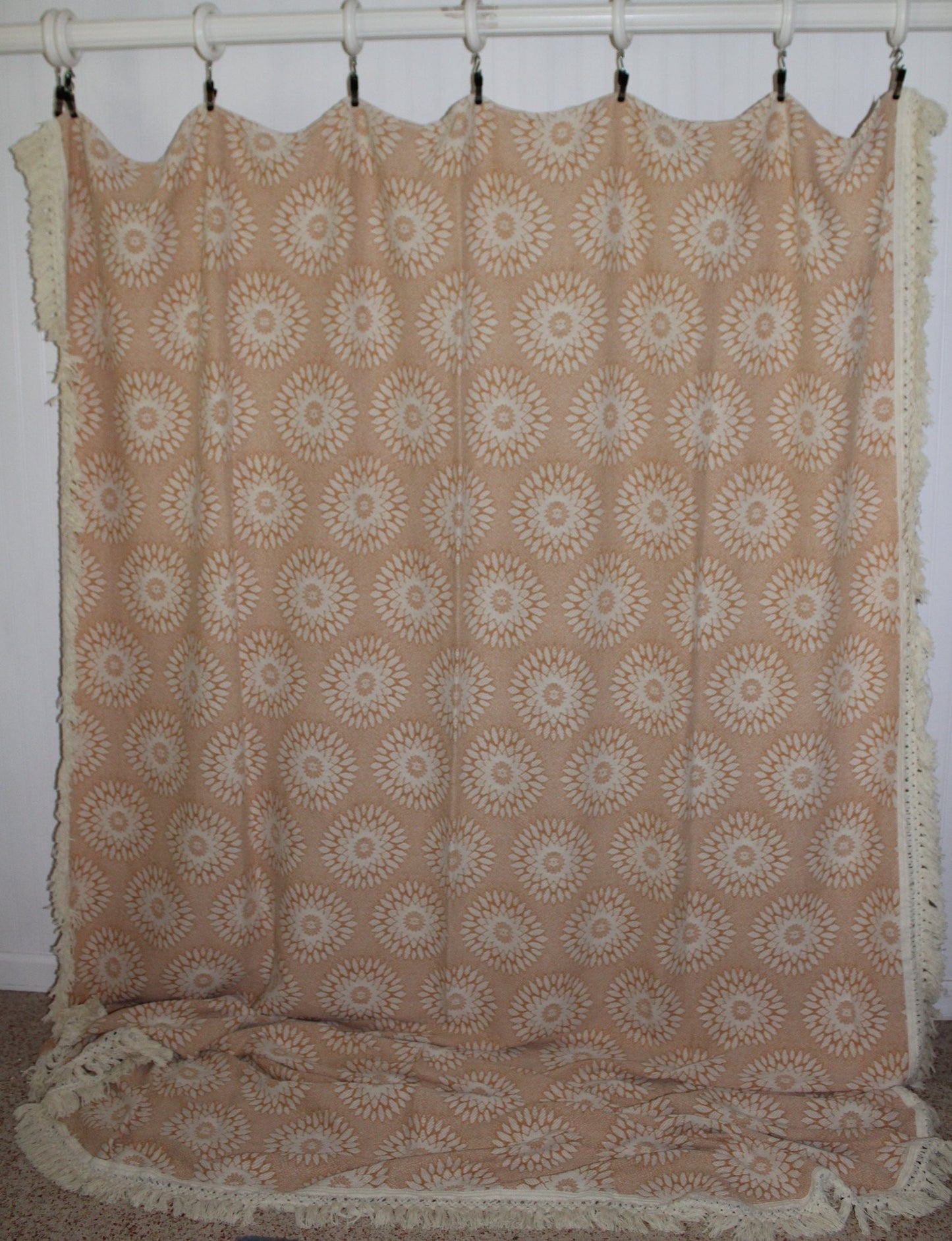 Cone Mills Bedspread Coverlet Tan Ivory Twin Matelasse Woven Cotton Vintage retro