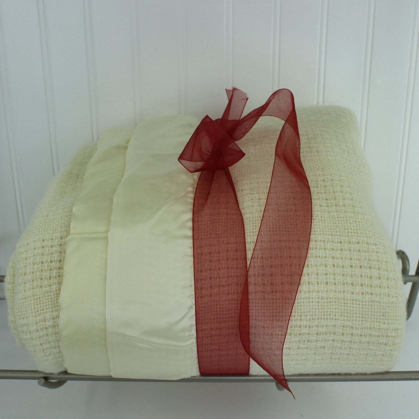 Faribo Ivory Washable Wool Acrylic Blend Blanket Basketweave Made USA Faribault MN