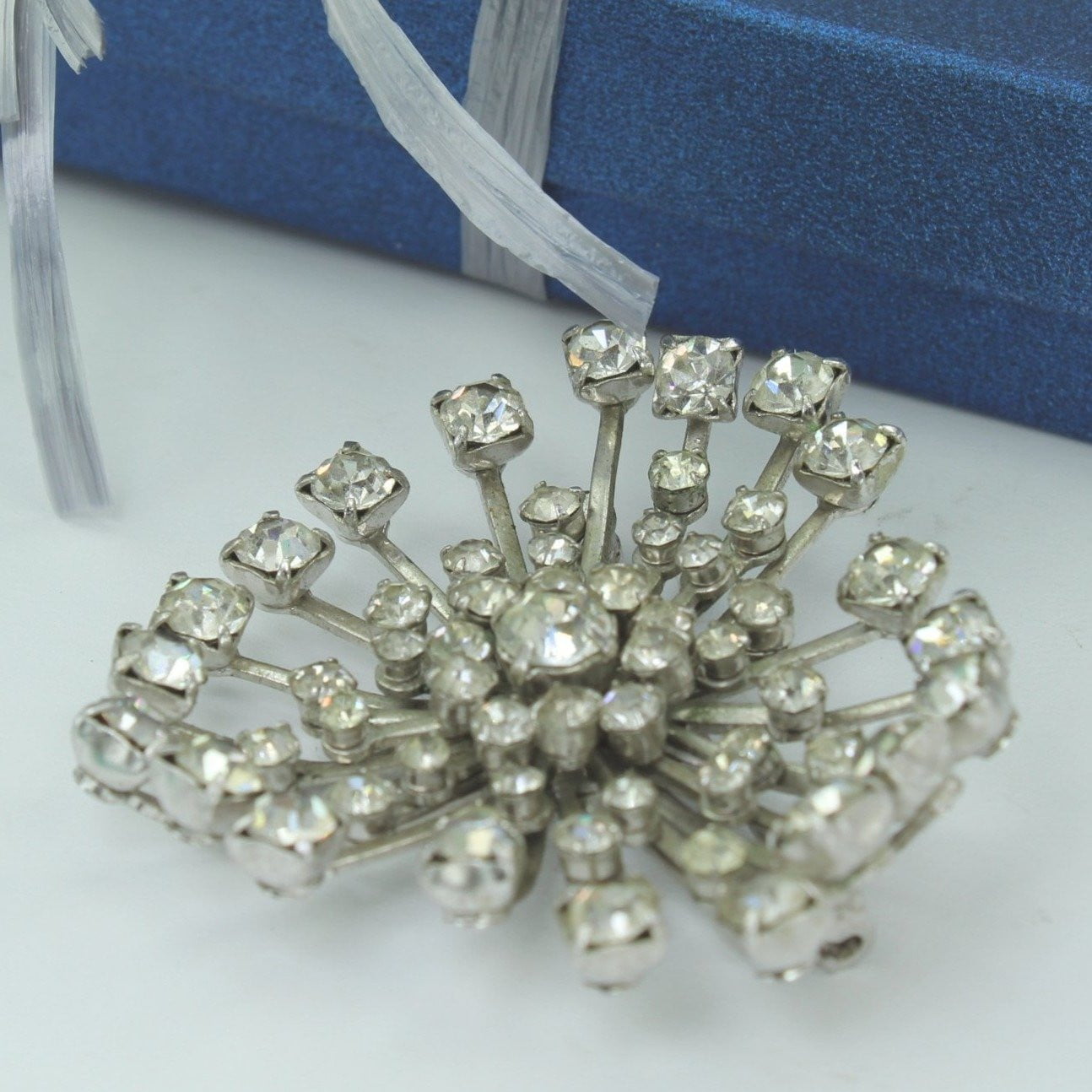 Large Rhinestone Pin Dimensional Heart Prong Set Unusual Design bright ice