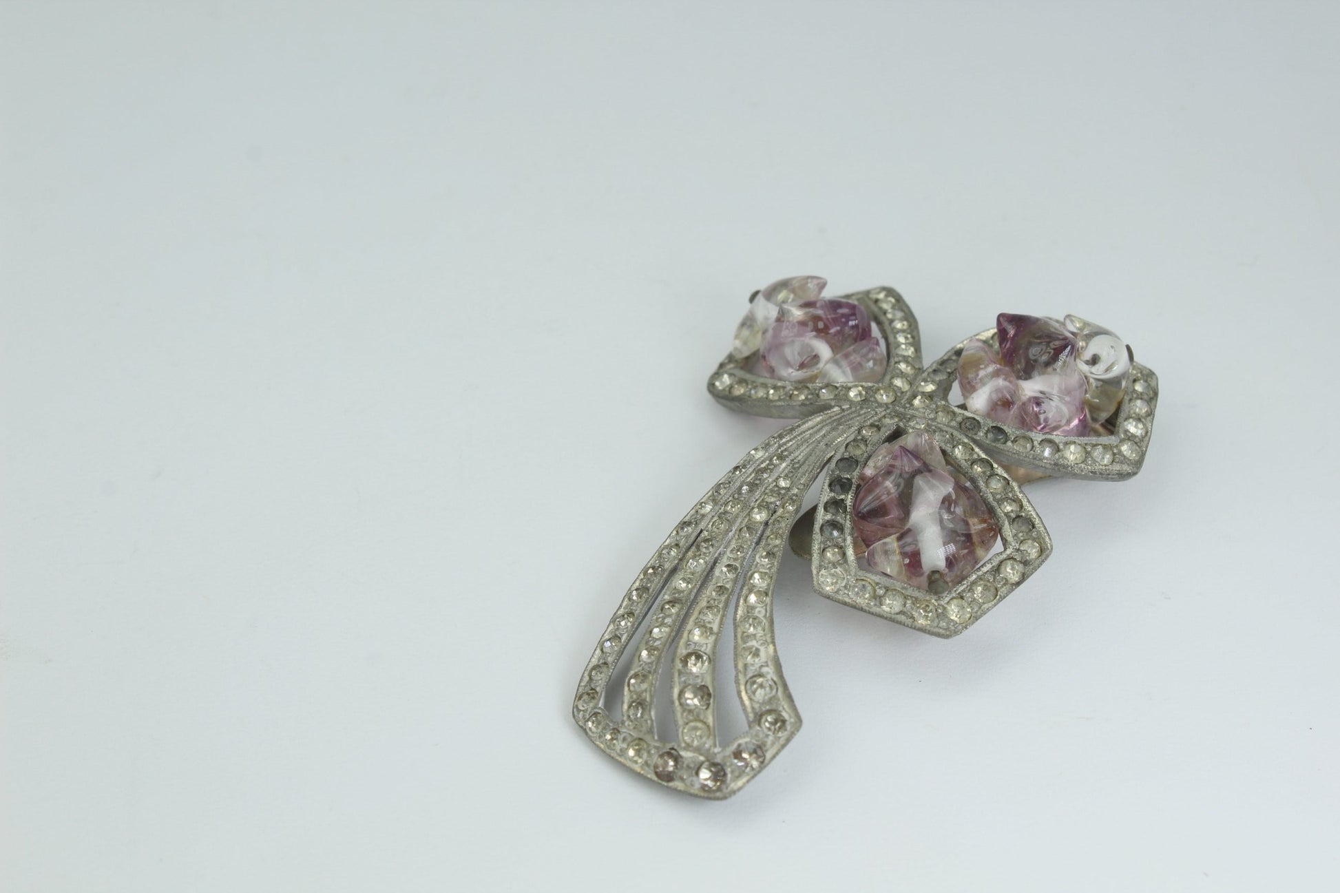 Spectacular Antique Fur Clip Art Nouveau Murano Style Beads Amethyst Clear rare