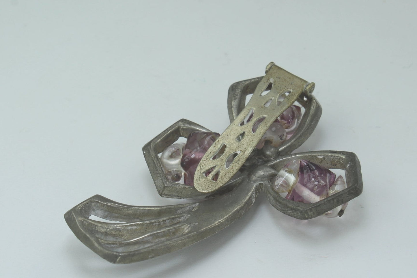 Spectacular Antique Fur Clip Art Nouveau Murano Style Beads Amethyst Clear dress clip
