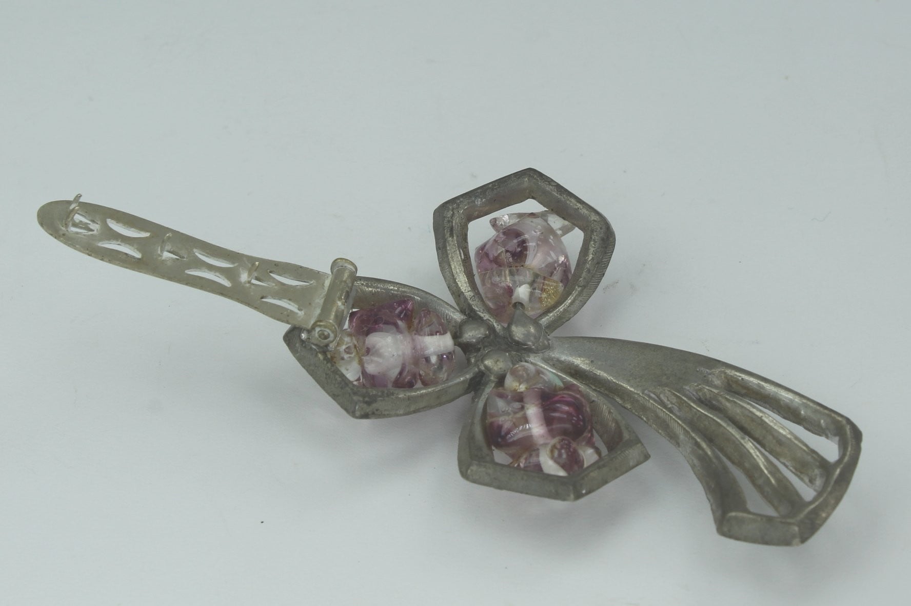 Spectacular Antique Fur Clip Art Nouveau Murano Style Beads Amethyst Clear estate