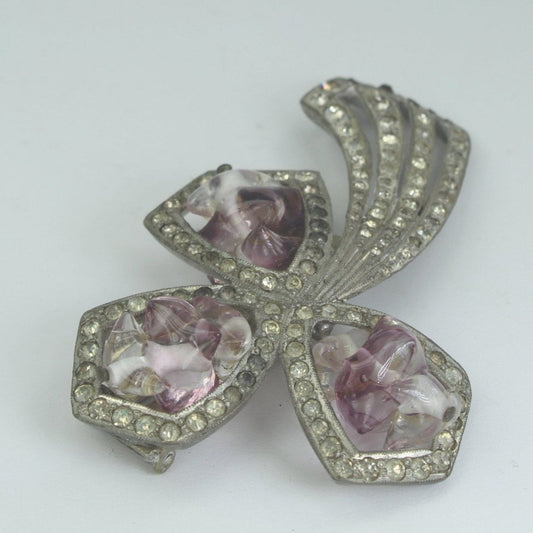 Spectacular Antique Fur Clip Art Nouveau Murano Style Beads Amethyst Clear unusual
