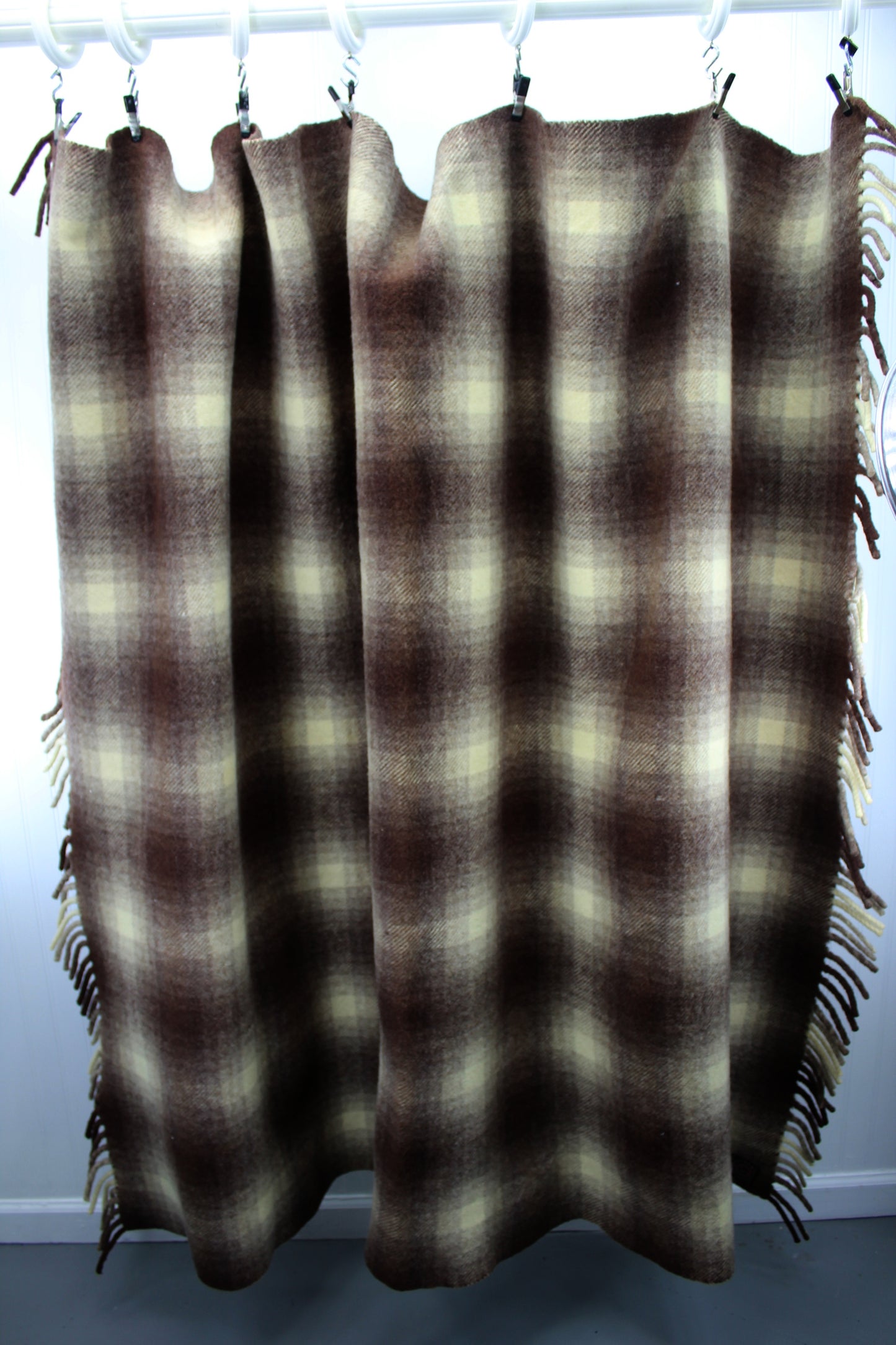 Donegal Motor Rug Co. Ireland Travel Rug Blanket Hand Woven Brown Cream Plaid 58" X 72" Dense Warm good cabin outdoors use
