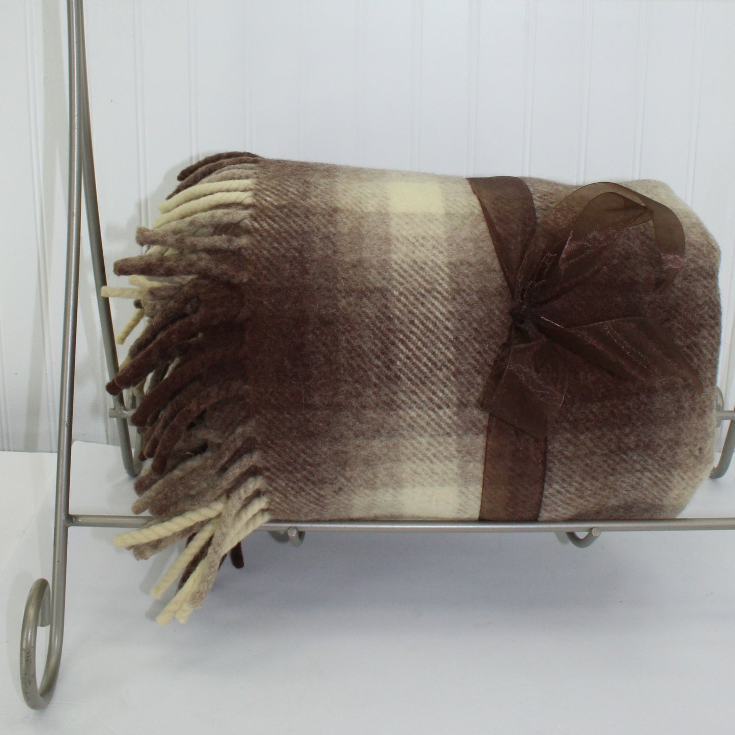 Donegal Motor Rug Co. Ireland Travel Rug Blanket Hand Woven Brown Cream Plaid 58" X 72" Dense Warm good floor rug cabin
