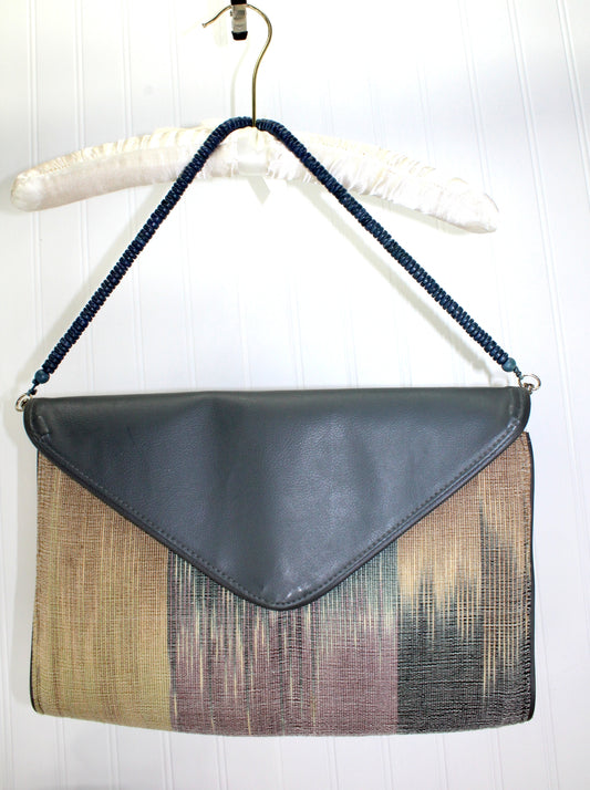 Unused Envelope Handbag - Heavy Woven Ombre Fabric Smoke Blues Purples Beige