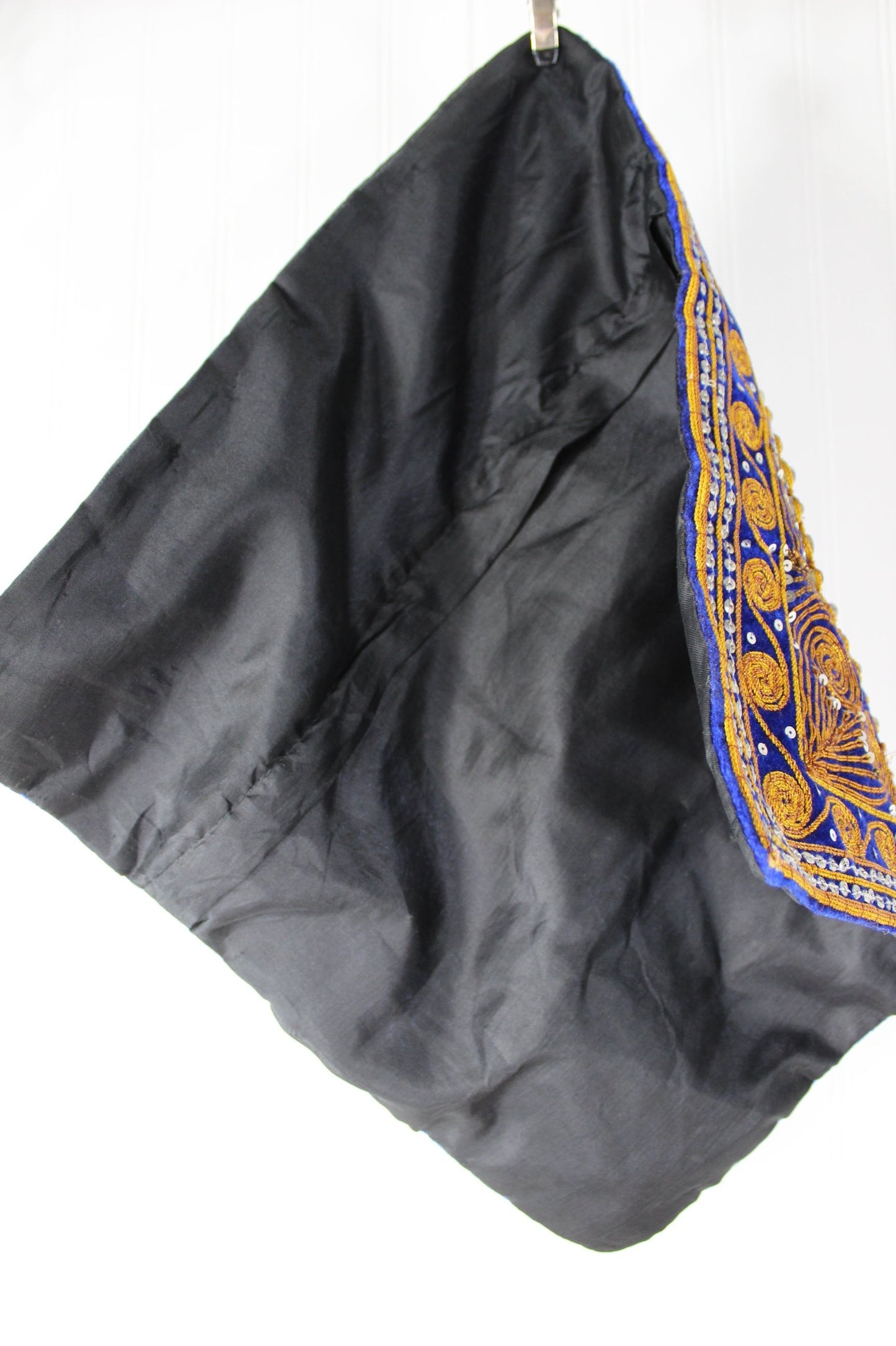 Hand Made Pillow Cover Malaysia Elephant Blue Velvet Gold Embroidery 16 1/2" new