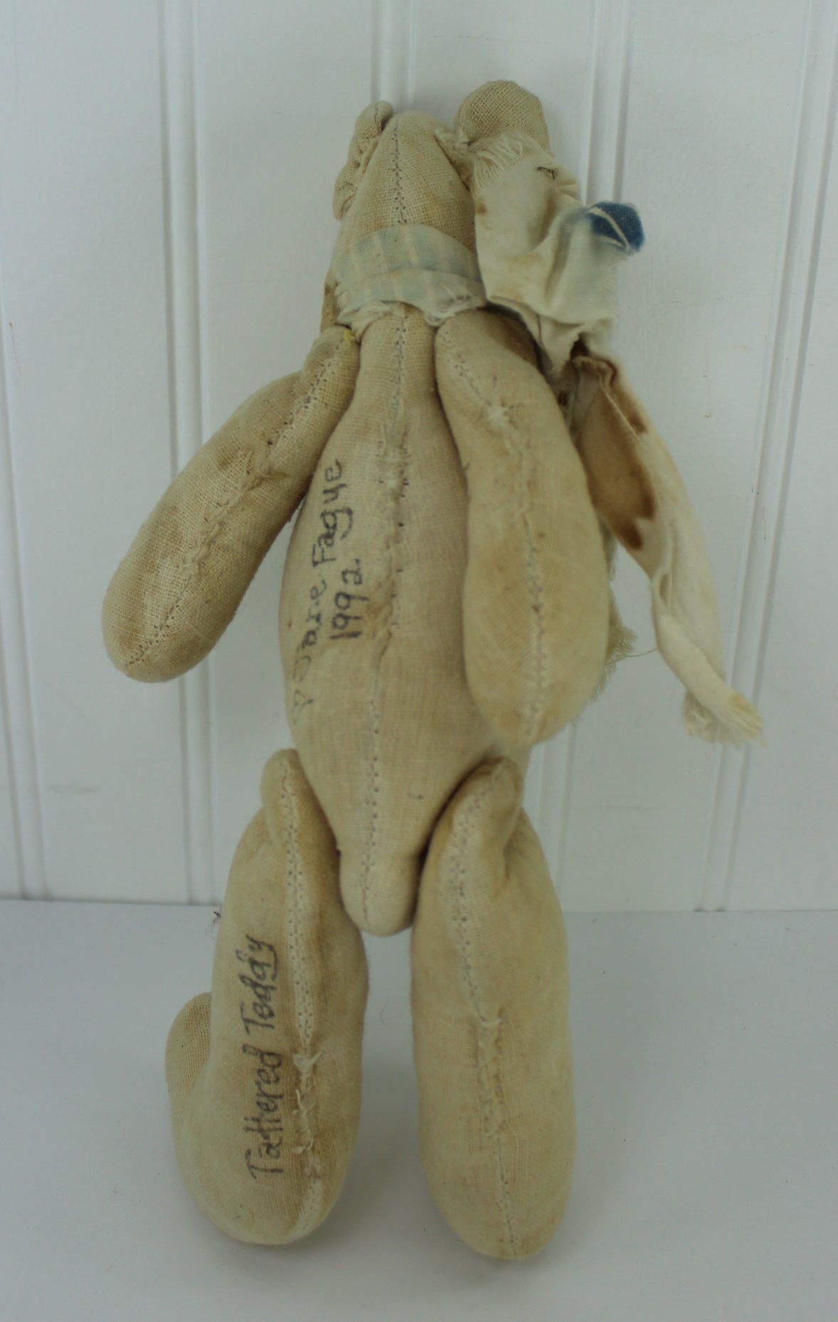 Vintage Hand Crafted Primitive Teddy Bears Old Quilted & Heavy Cotton Both Artisan Marked old cotton quilt bear