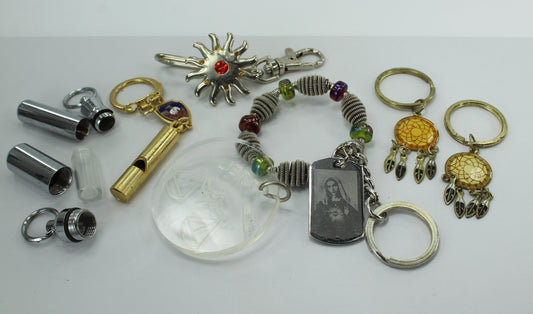 Key Ring Lot 9 Rings Whistle Pill Holder Bead Libra Dream Catcher