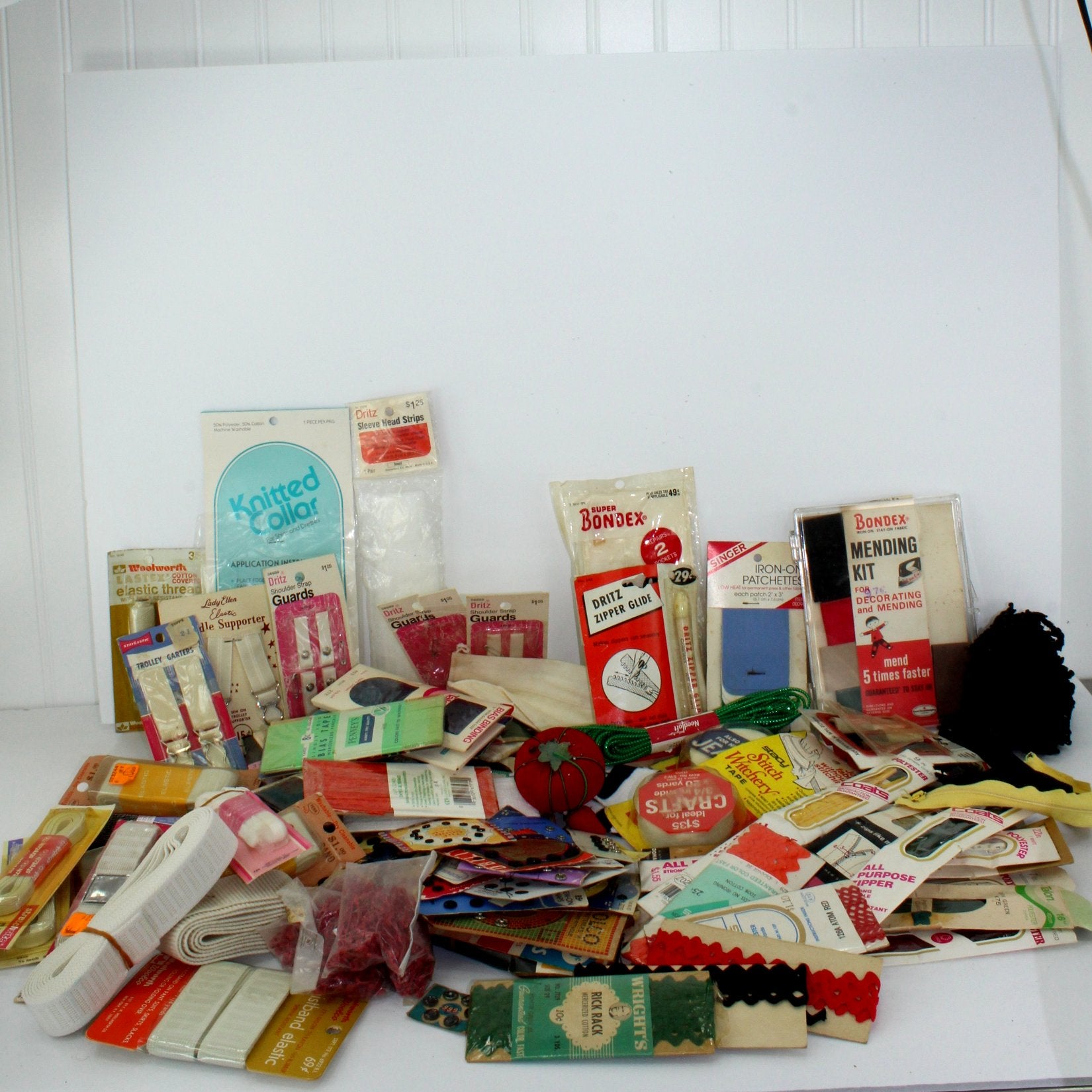 Lot Collection Sewing Supplies Elastic Snaps Hooks Zippers Bias Hem Tape Rick Rack Dritz Wright
