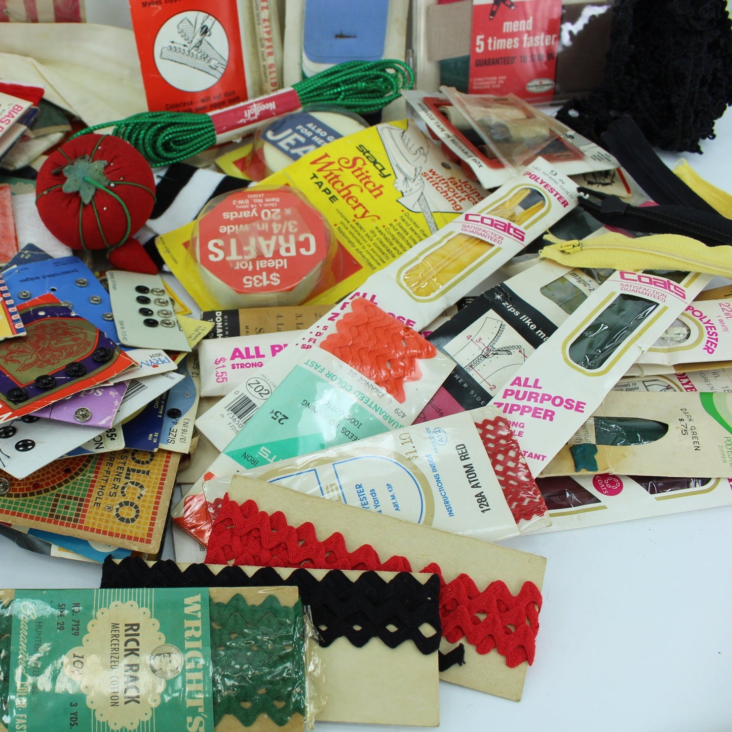 Lot Collection Sewing Supplies Elastic Snaps Hooks Zippers Bias Hem Tape Rick Rack Dritz Wright rick rack