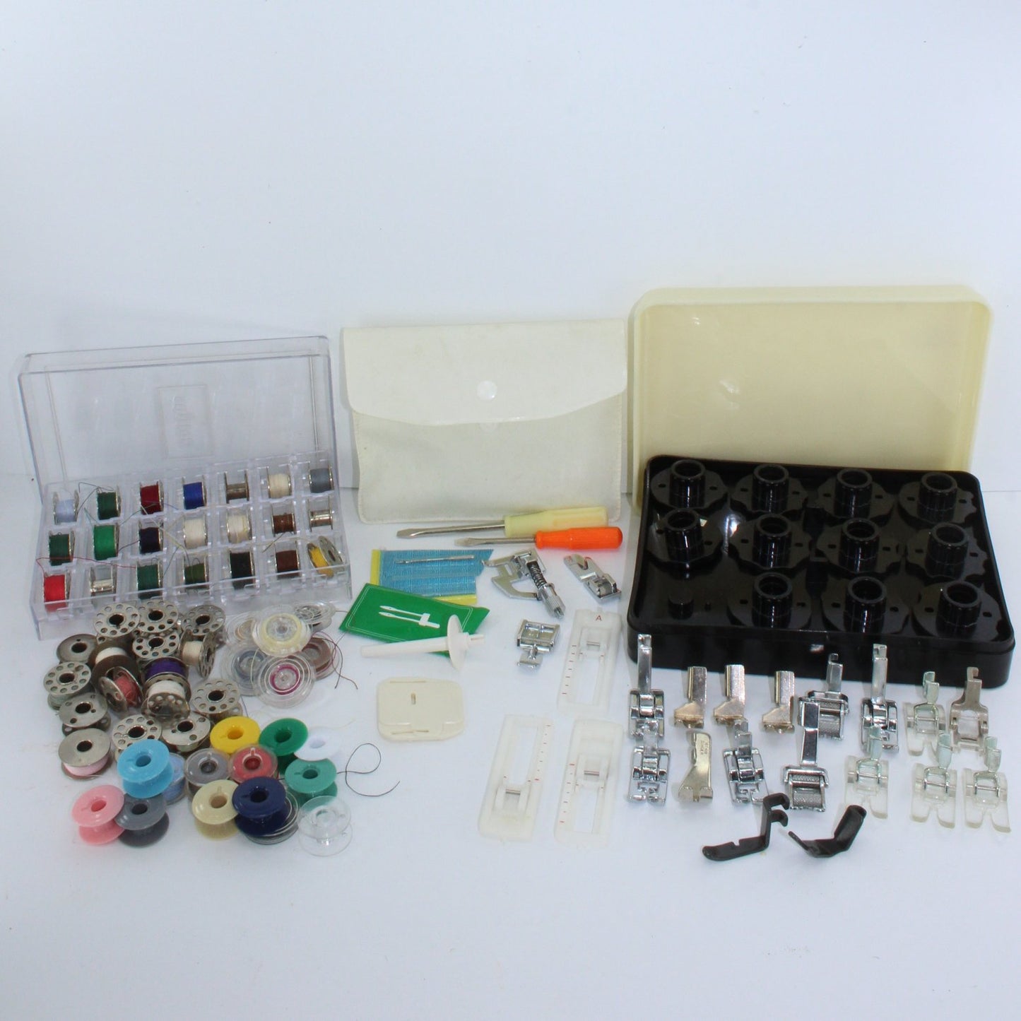 Huge Lot Vintage Sewing Machine Attachments Bobbins Singer Simanco Greist Husqvarna photo 3 part of lot