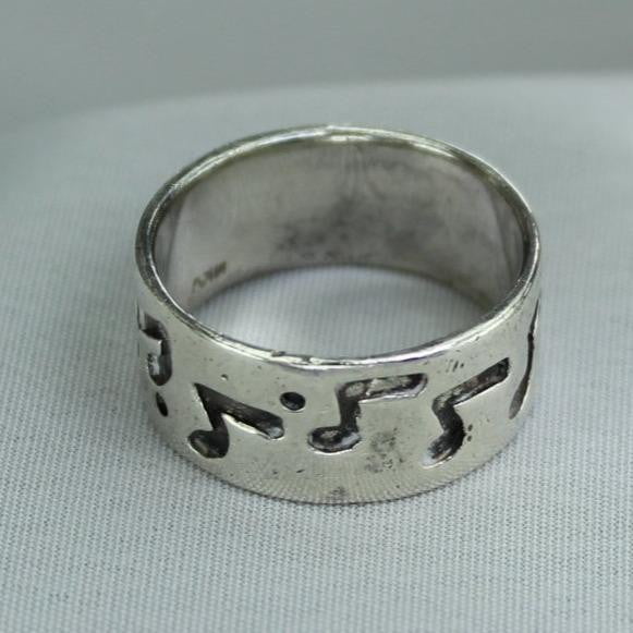 Sterling Band Ring Musical Notes Mark MKV
