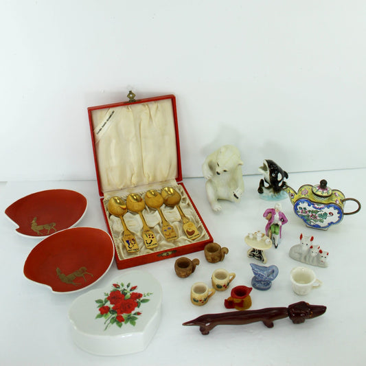 Collection Miniature Small Decor Items from Estates Mors Dag Denmark Cloissone Teapot Porcelain Animals