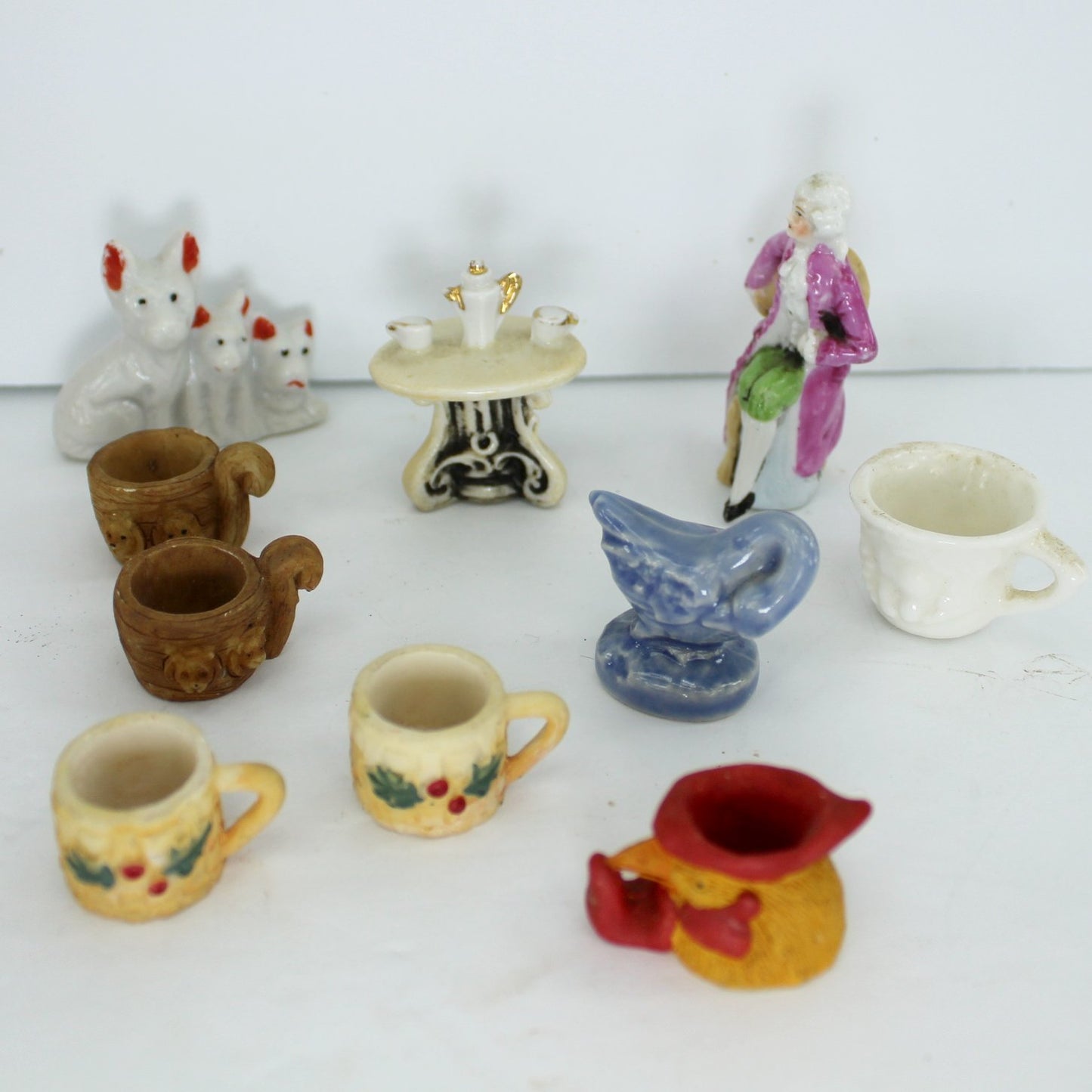 Collection Miniature Small Decor Items from Estates Mors Dag Denmark Cloissone Teapot Porcelain Animals enamel spoons denmark