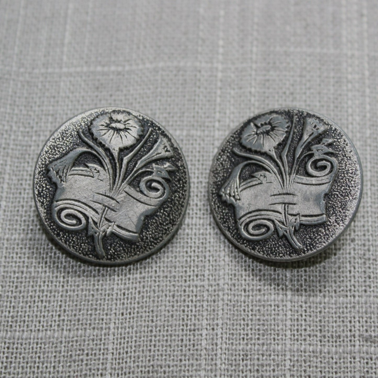 Antique Buttons - Lot 2 Flower Banner Buttons - 1 1/8" - Olde Kitchen & Home