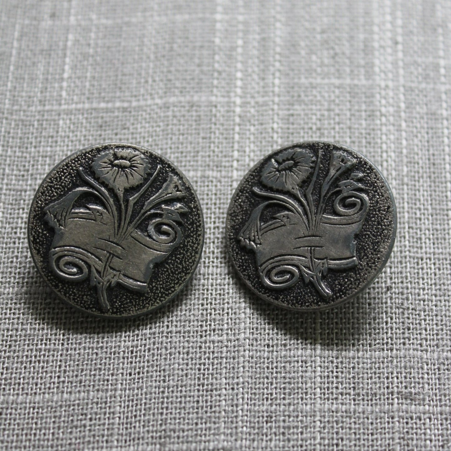 Antique Buttons - Lot 2 Flower Banner Buttons - 1 1/8" - Olde Kitchen & Home