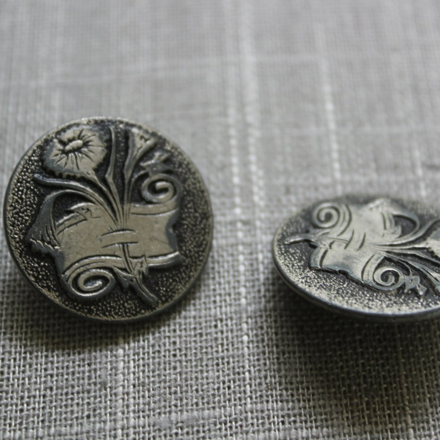 Antique Buttons - Lot 2 Flower Banner Buttons - 1 1/8" - Olde Kitchen & Home