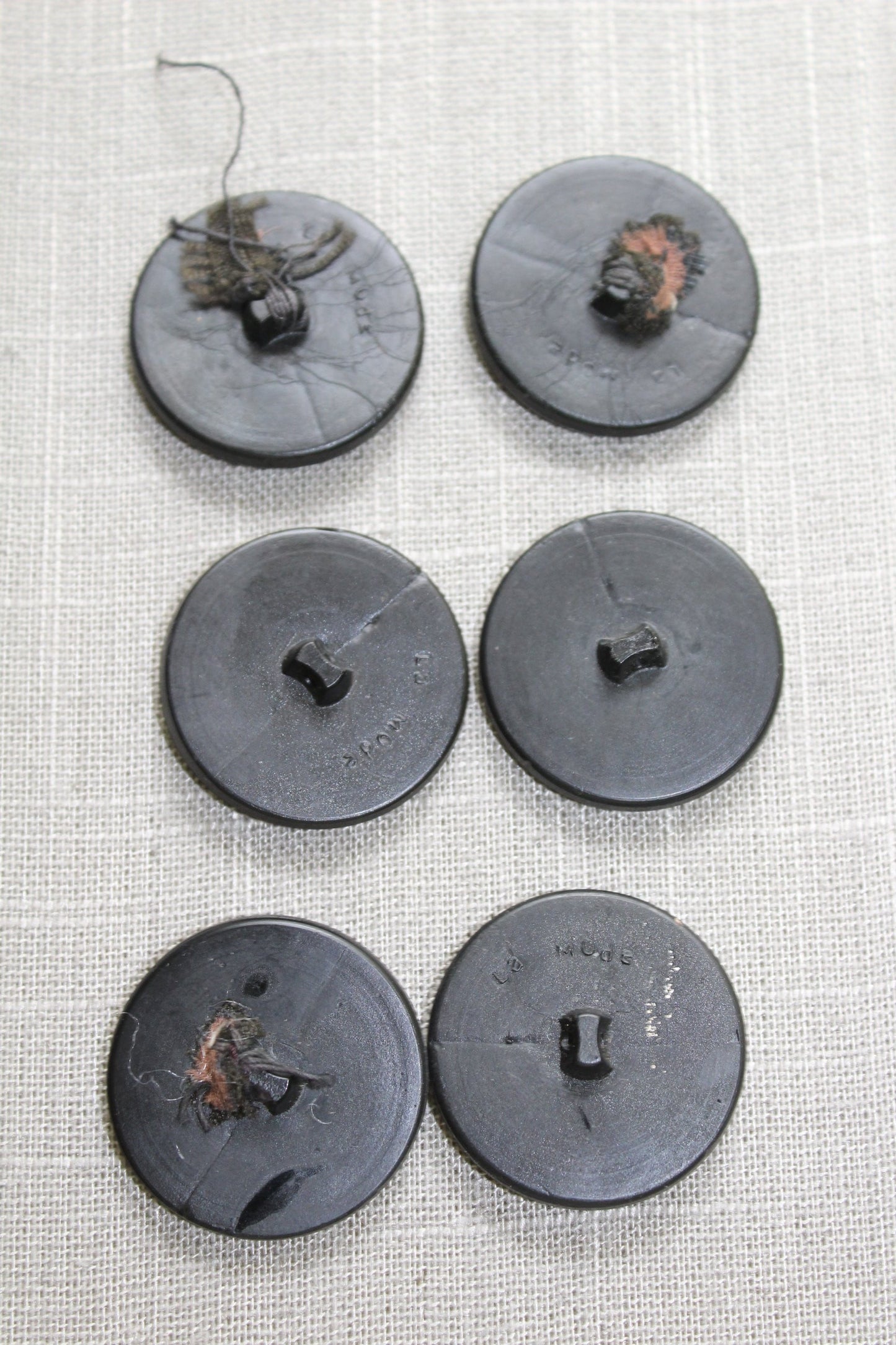LA MODE Black Glass Buttons 1 3/8" Vintage Collection 6 Gold Sequin Center fantastic