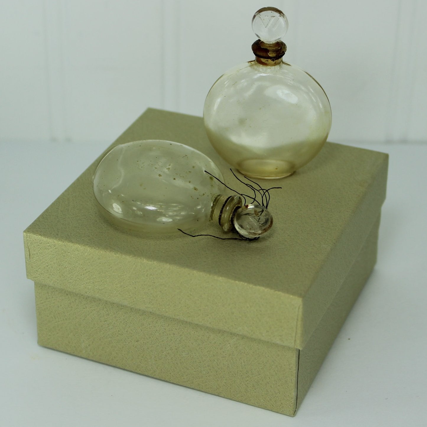 Worth Pair Perfume Bottles Miniatures 2 3/8" Vintage HP mark Pochet et du Courval