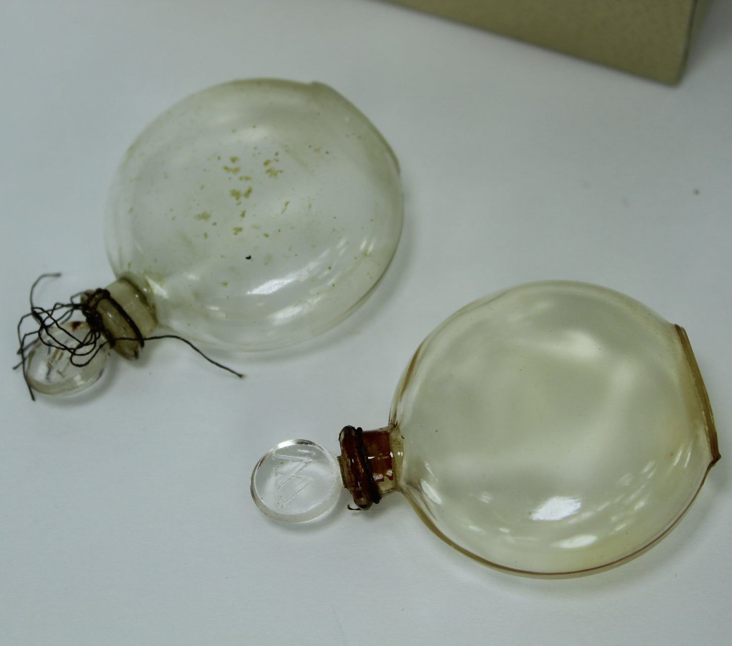 Worth Pair Perfume Bottles Miniatures 2 3/8" Vintage HP mark Pochet et du Courval as arrived from estate