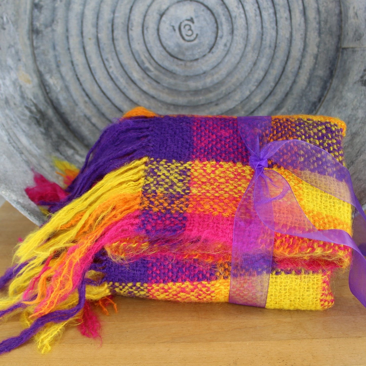 outstanding mohair throw or scarf brilliant colors modern