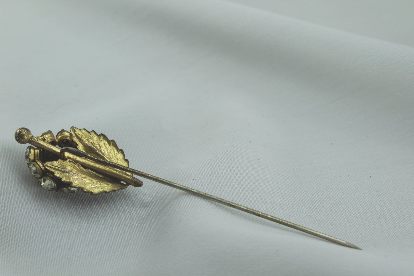 Antique Stick Pin Hat Pin Rhinestone Cluster Leaves estate