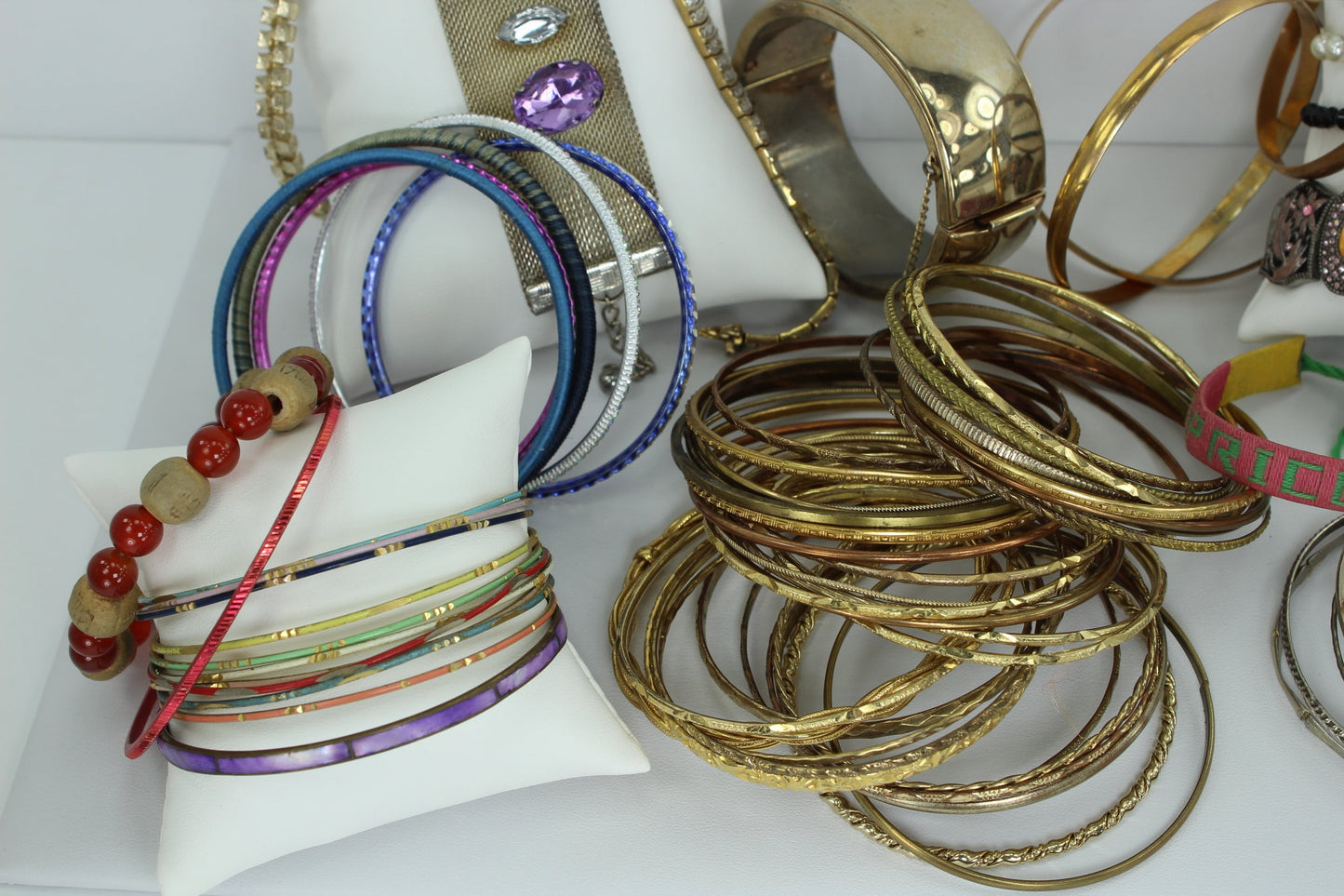 Costume Bracelet Lot 80 Pieces Vintage Now from Estates Wearables Dancers Bangles Pearls fun collection