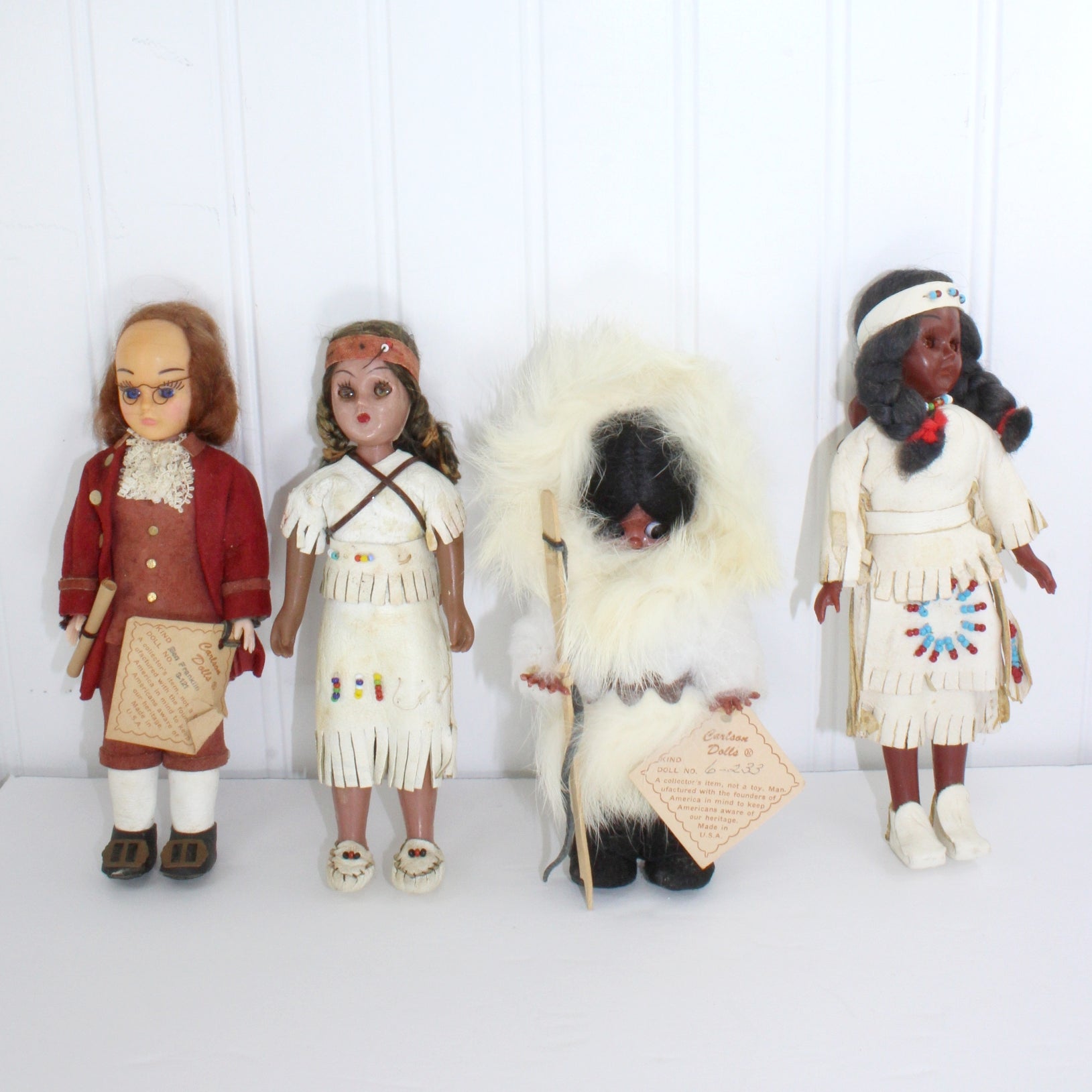 Carlson Dolls 4 Lot - Ben Franklin Fur Hunter Papoose & Mother