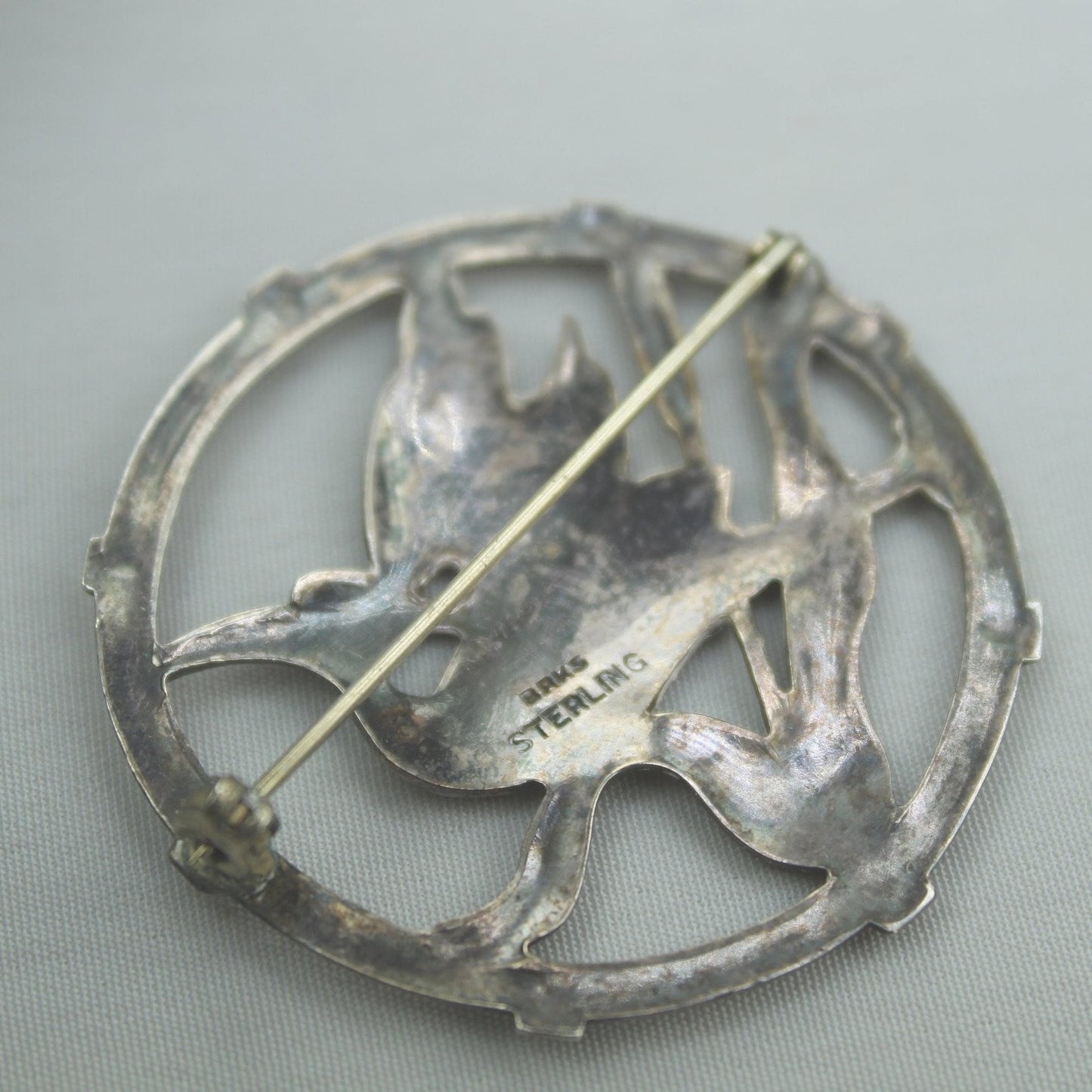 Vintage Antique Pin BRKS Sterling Crane Detail Dimensional jensen style