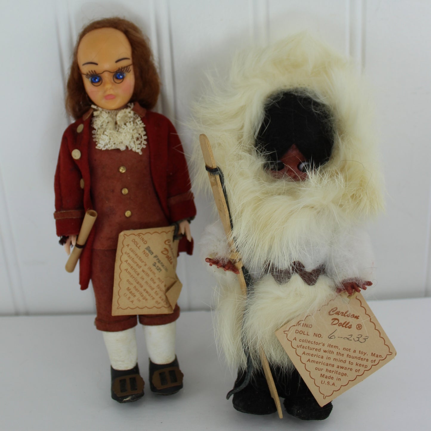 Collection 4 Carlson Dolls Ben Franklin Fur Hunter Papoose & Mother ben franklin in glasses