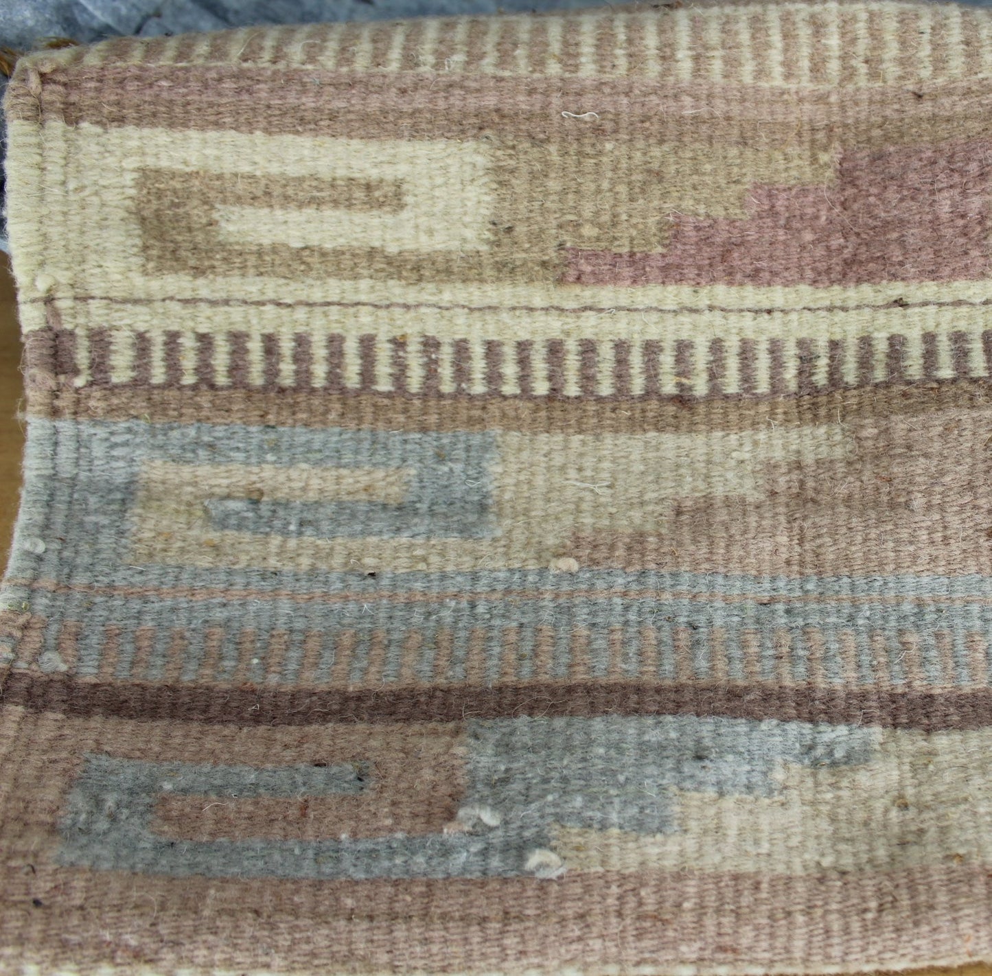 wool woven wall hanging naturals mauve blue ceramic sun bead
