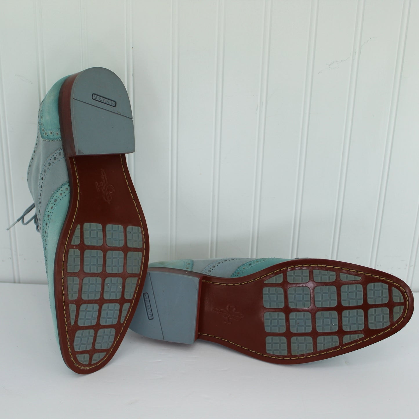 Cole Haan Nike Air Mens Saddle Shoes New in Box Cool Shades of Blue 11M great looking soles to match shoe