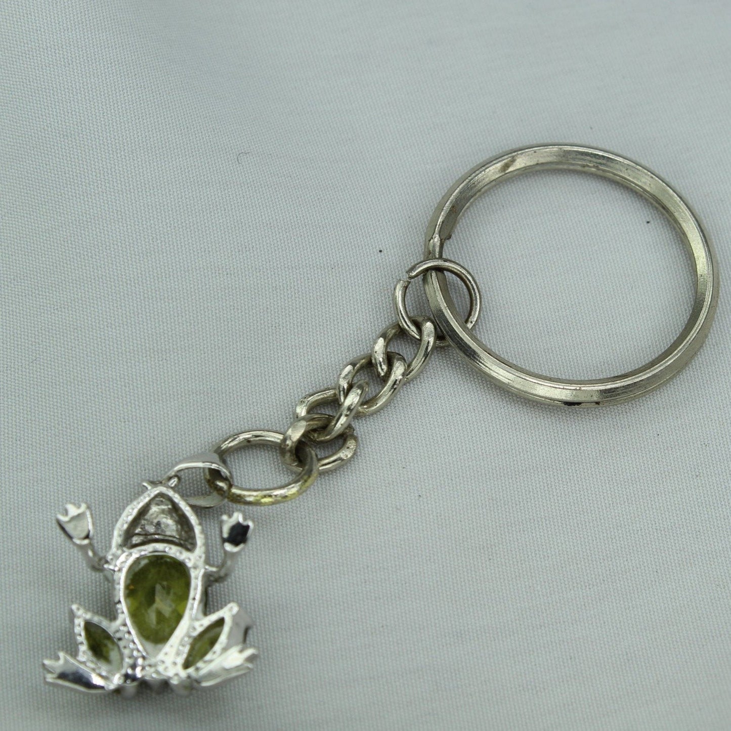 Green Silver Frog Dimensional Key Ring Chain Peridot substantial