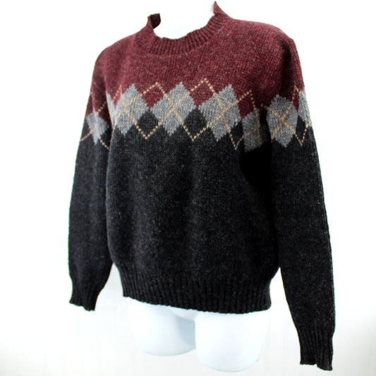 Pendleton Pullover Sweater Jumper Wool Maroon Grey Argyle Pattern Vintage