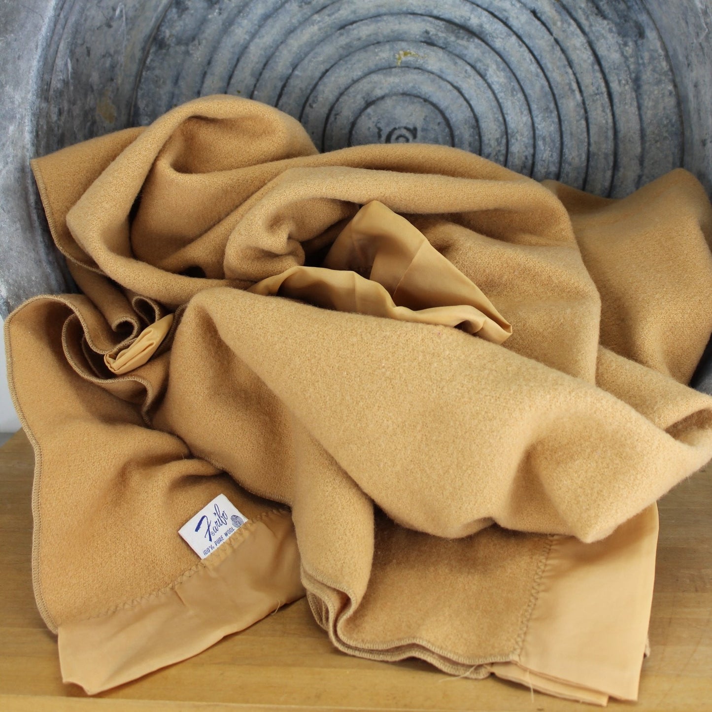 Faribo Washable Wool Blanket ~ Caramel Tan ~ 65" X 83" USA original tag