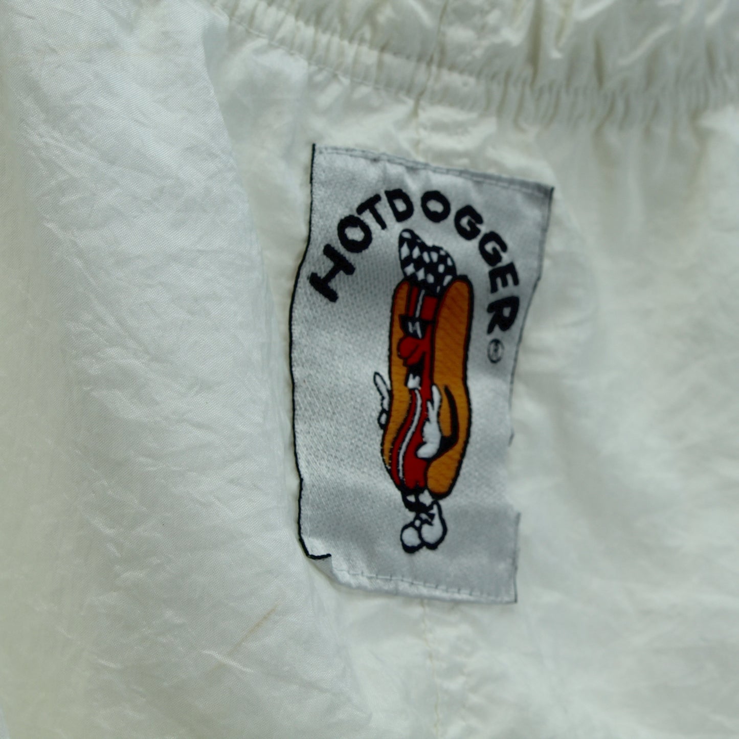 Dotdogger White Nylon Windbreaker Pants Fully Lined 2 Zip Pockets Size M cool retro surfer