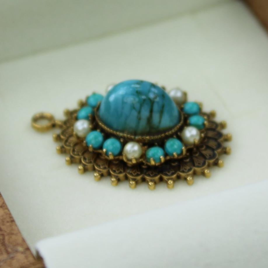 Vintage Costume Pendant ORIGINAL ROBERT Turquoise Pearl