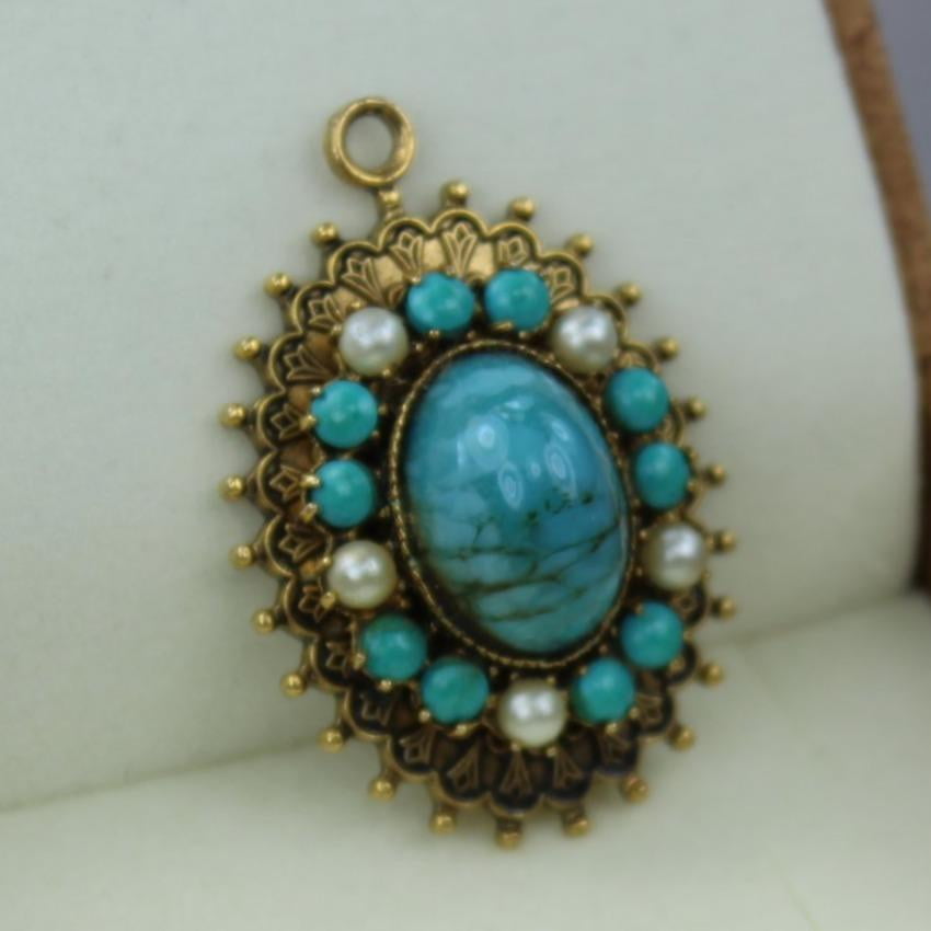 Vintage Costume Pendant ORIGINAL ROBERT Turquoise Pearl oval
