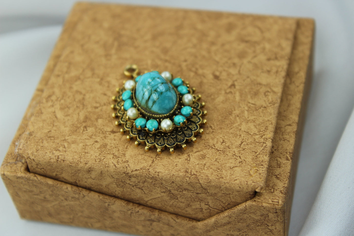 Vintage Costume Pendant ORIGINAL ROBERT Turquoise Pearl mid century