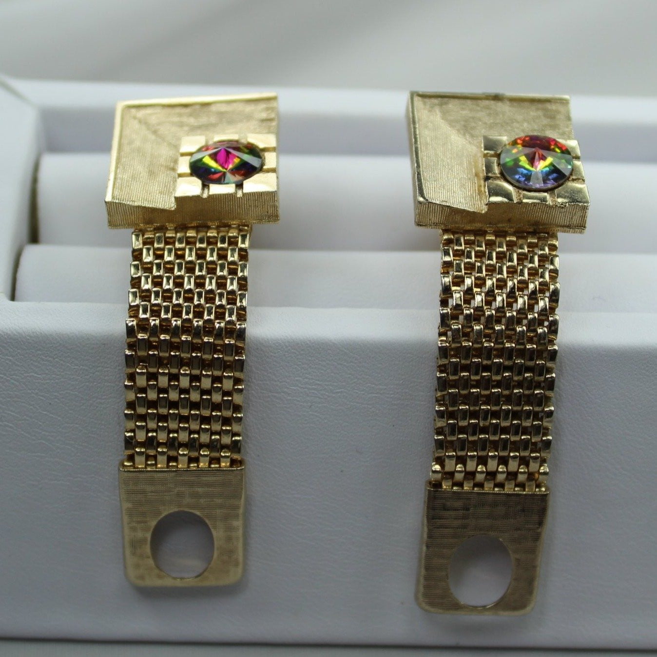 Vintage Cuff Links Wrap Around Goldtone Watermelon Aurora Borealis Saturday Night Fever
