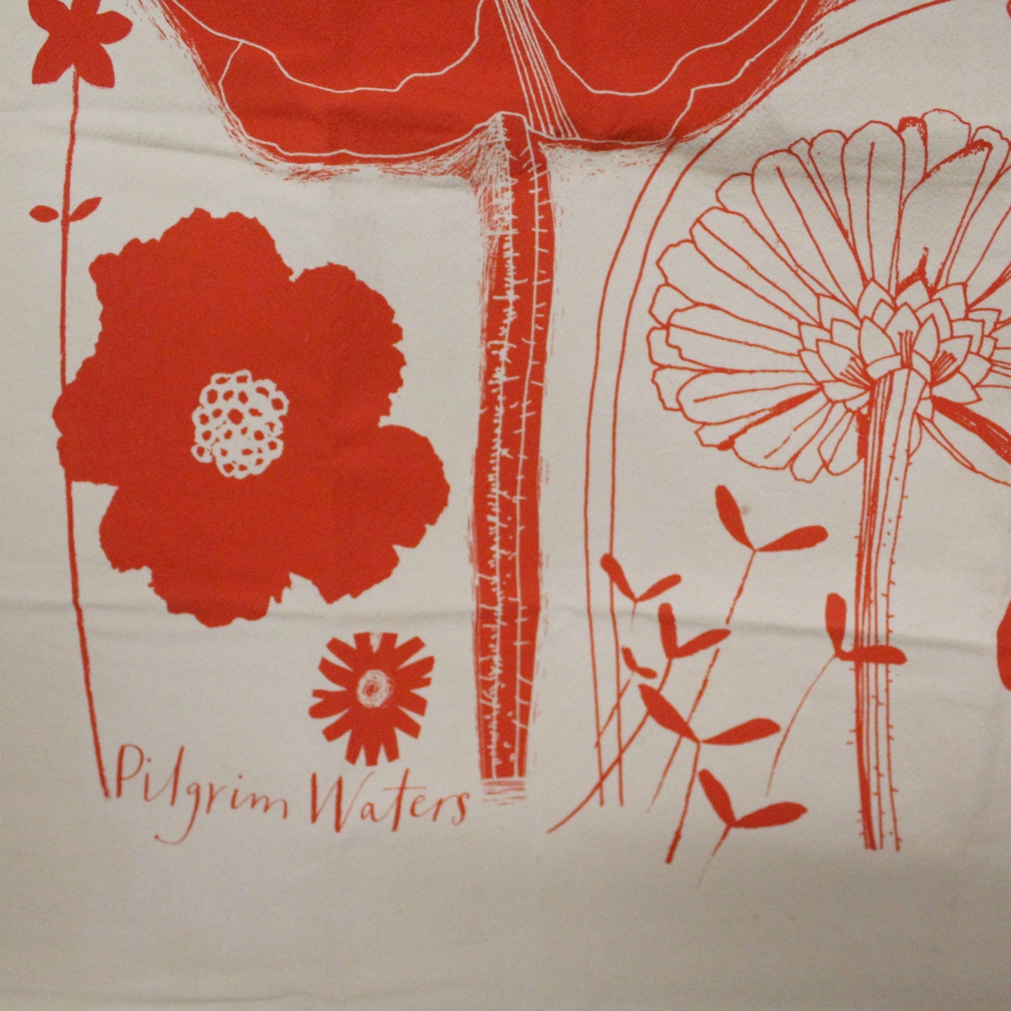 Pilgrim Waters "Bloom" Tea Towel Cotton Sienna Burnt Orange Flowers Unused flowers design called Bloom